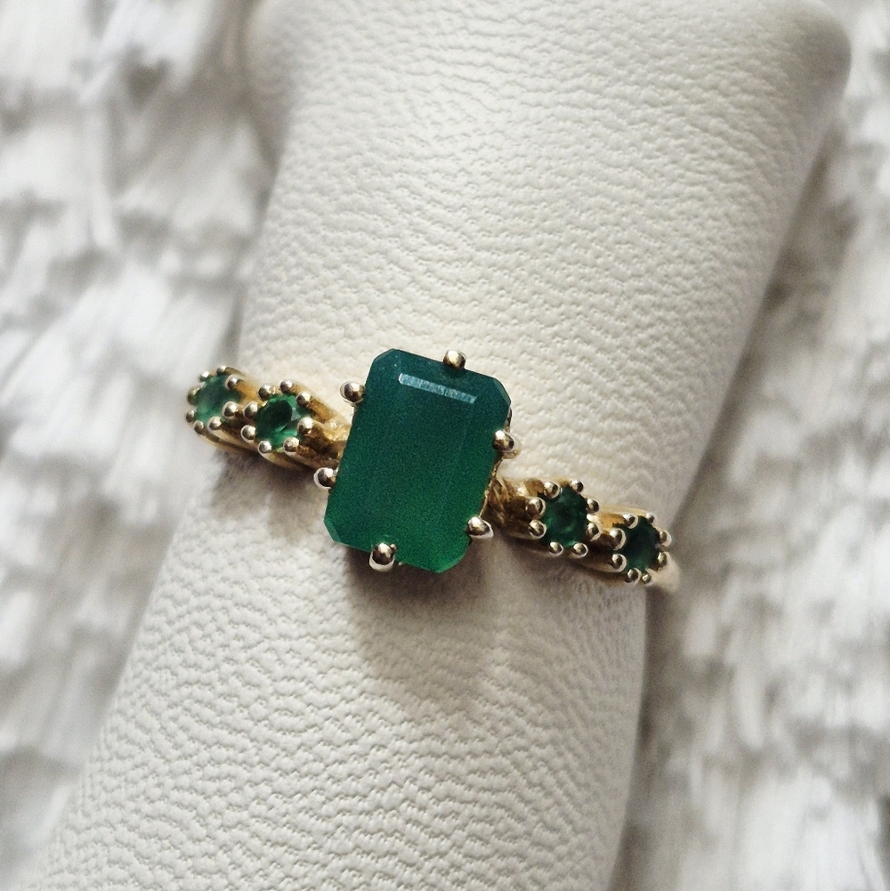 14k Yellow Gold Vermeil Emerald Engagement Ring - Picture 2 of 7